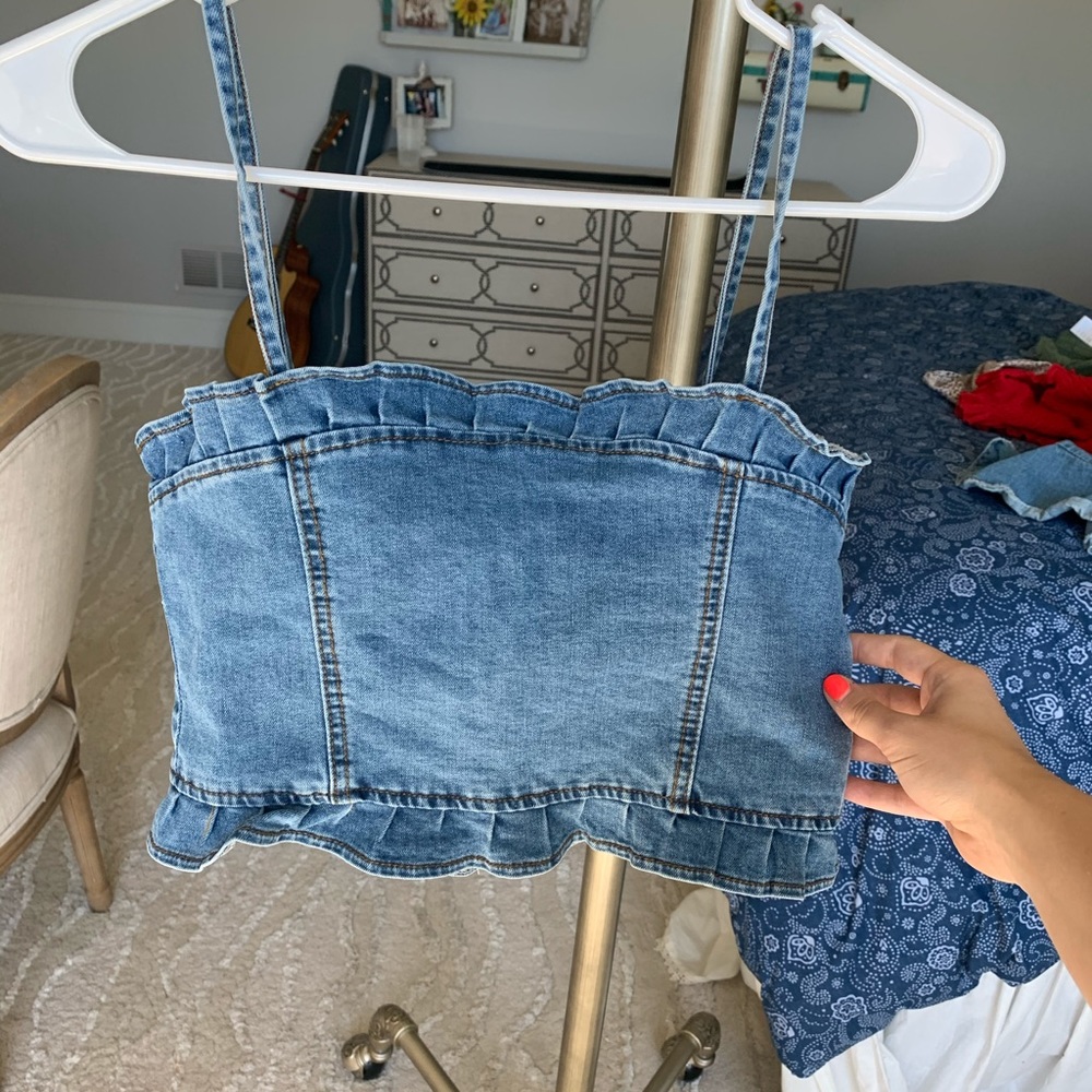 Denim Ruffle Crop Top